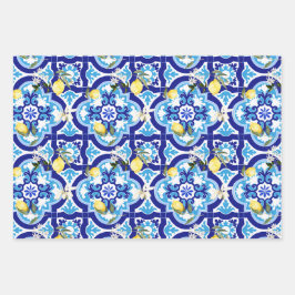 mediterrane Fliesen, blaue Fliesen, Zitrone, Geschenkpapier Set