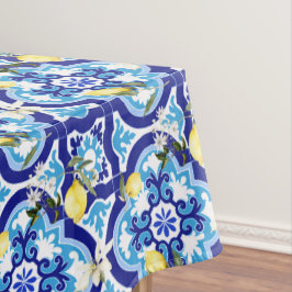 mediterrane Fliesen, blaue Fliesen, Zitrone, Tischdecke