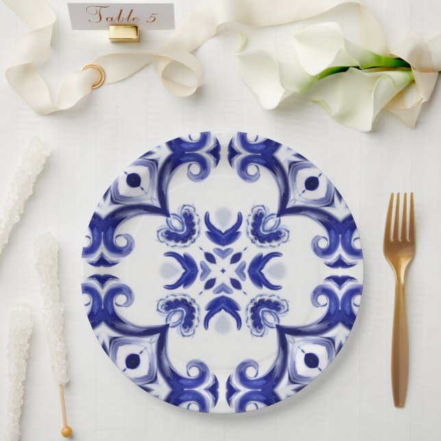 mediterrane Fliesen, Majolika, sizilianisch, Pappteller (Hochzeit)