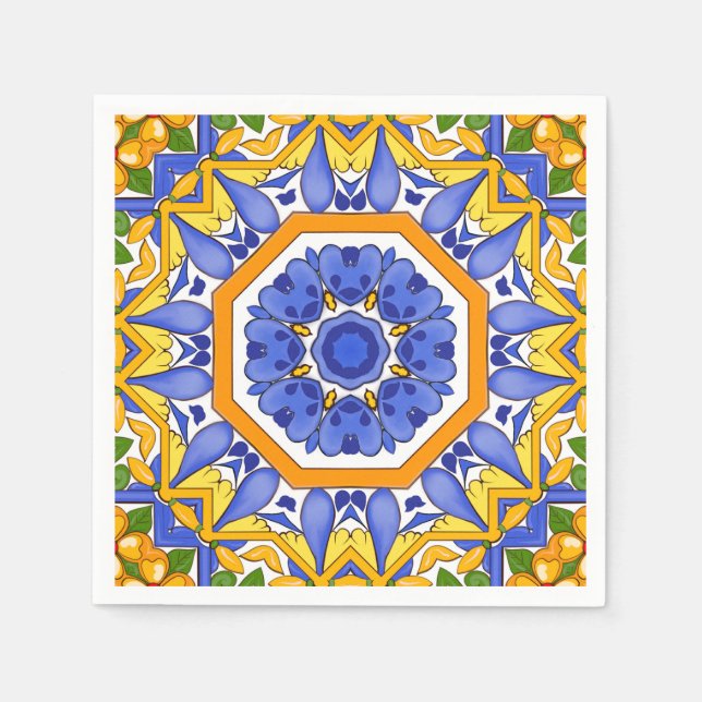 mediterrane Fliesen, Majolika, sizilianisch, Serviette (Vorderseite)