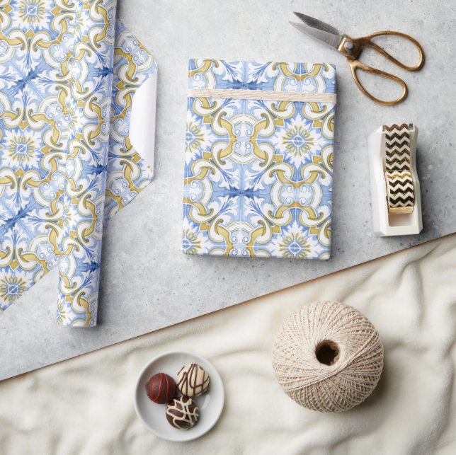 mediterrane Fliesen, Majolika, sizilianischer Stil Geschenkpapier (Kunsthandwerk)