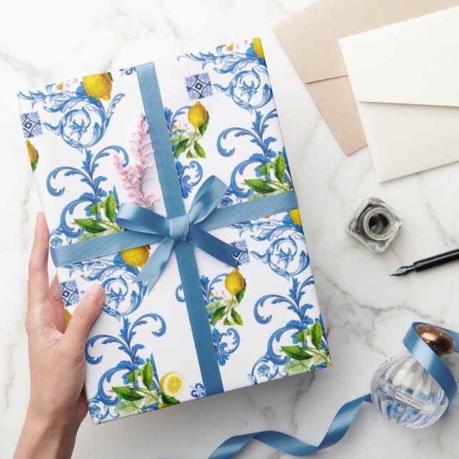 mediterrane Fliesen, Majolika, sizilianischer Stil Geschenkpapier (Schenken)