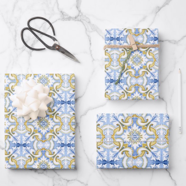 mediterrane Fliesen, Majolika, sizilianischer Stil Geschenkpapier Set (Vorderseite)