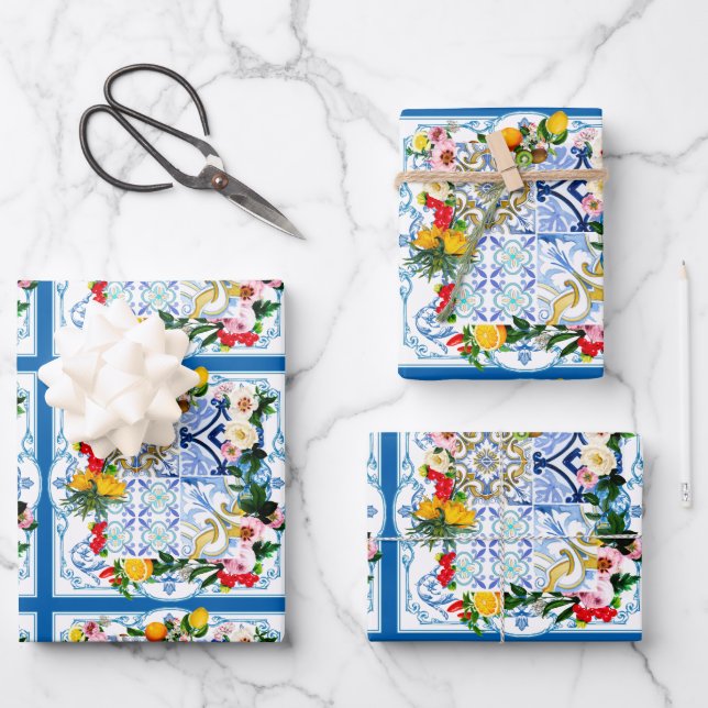 mediterrane Fliesen, Majolika, sizilianischer Stil Geschenkpapier Set (Vorderseite)