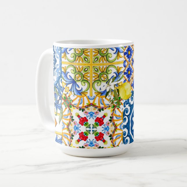mediterrane Fliesen, Majolika, sizilianischer Stil Kaffeetasse (Vorderseite Links)