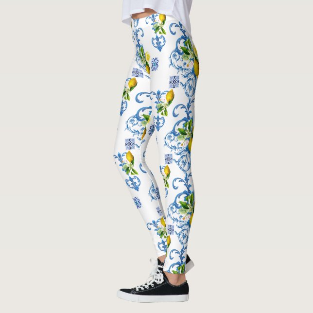 mediterrane Fliesen, Majolika, sizilianischer Stil Leggings (Links)