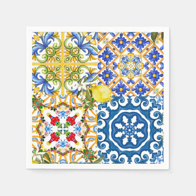 mediterrane Fliesen, Majolika, sizilianischer Stil Serviette (Vorderseite)