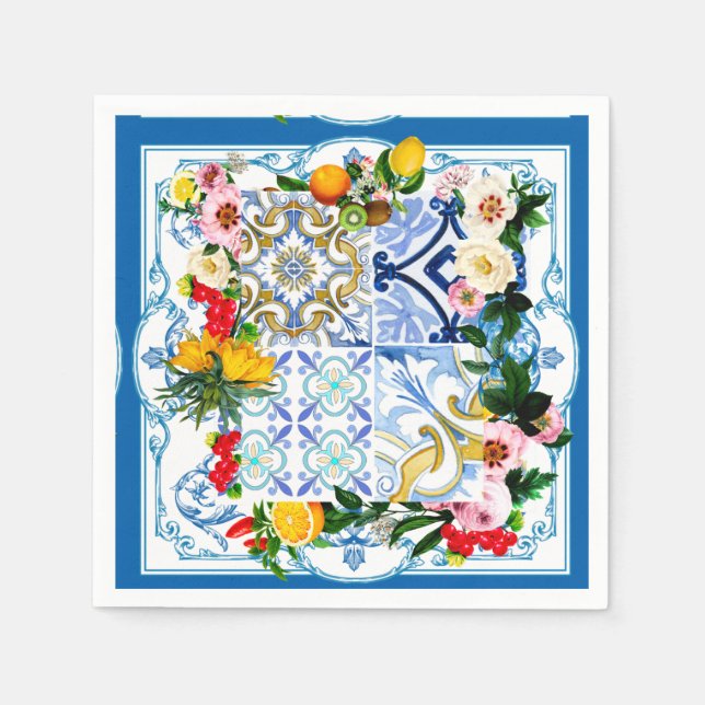 mediterrane Fliesen, Majolika, sizilianischer Stil Serviette (Vorderseite)