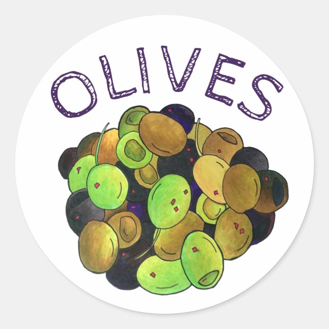 Mediterrane gemischte Oliven Griechische Kalamata Runder Aufkleber (Vorderseite)