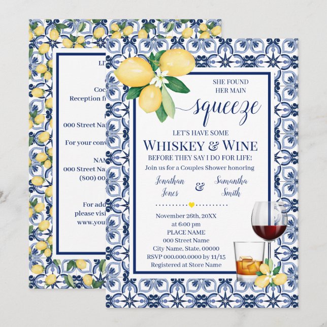 Mediterrane Hauptpresse Whiskey & Wine Dusche Einladung (Vorne/Hinten)