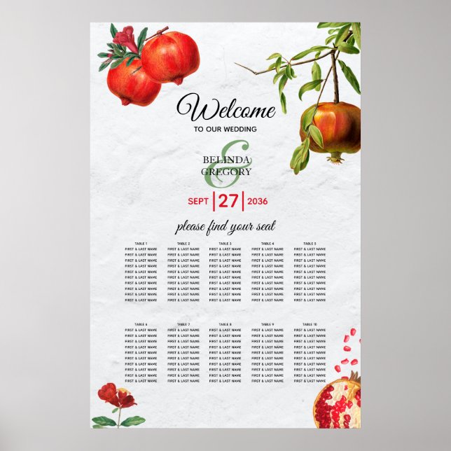 Mediterrane Hochzeitssattelkarte für Granatapfel Poster (Vorne)