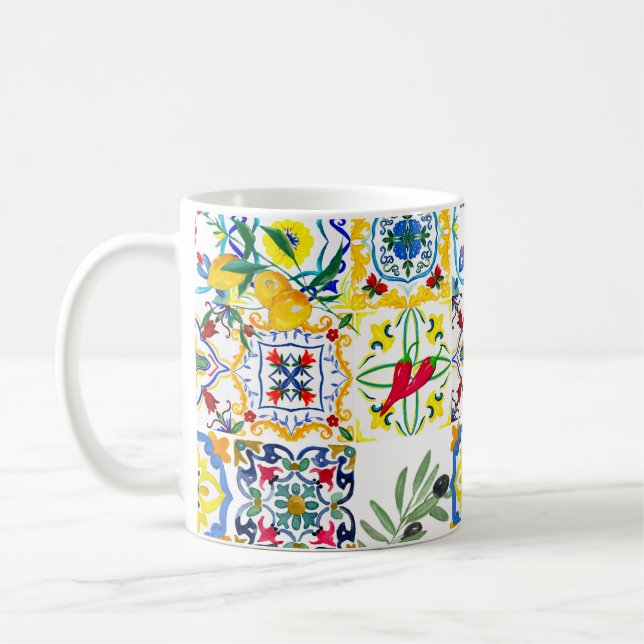 mediterrane Kacheln, Oliven, Chili, Paprikaschoten Kaffeetasse (Links)