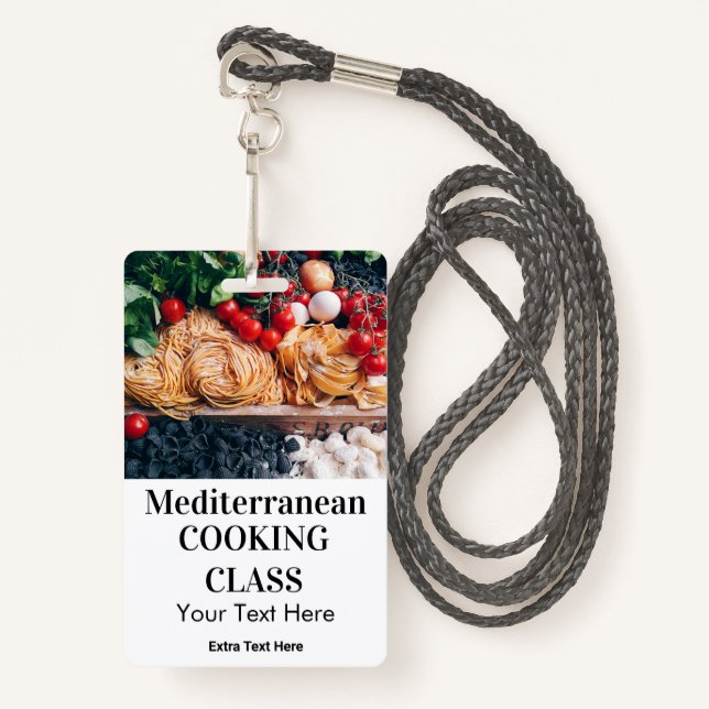 Mediterrane Kochkurse Foto und Logo Ausweis (Vorderseite mit Schlüsselband)