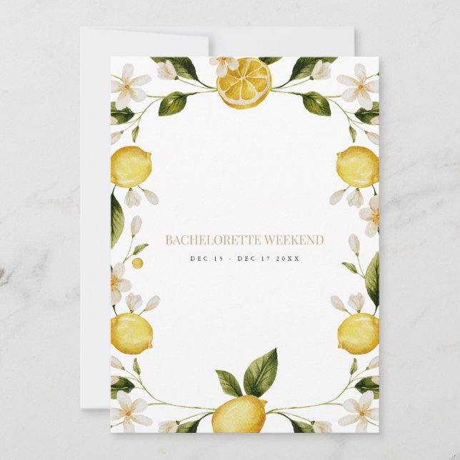 Mediterrane Lemon Bachelorette Wochenende Card Einladung (Vorderseite)