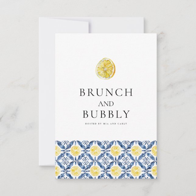 Mediterrane Lemon-Tile-Brautparty-Karte Einladung (Vorderseite)