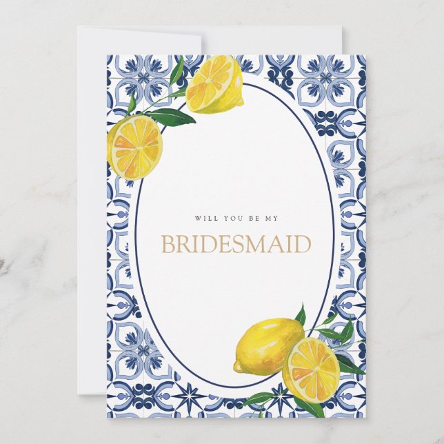 Mediterrane Lemon Tiles Bridesmaid - Vorschlagskar Save The Date (Vorderseite)