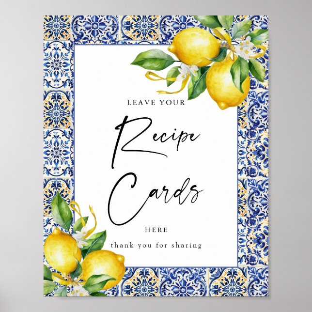 Mediterrane LemonaBridal Dusche Rezeptkarte Zeiche Poster (Vorne)