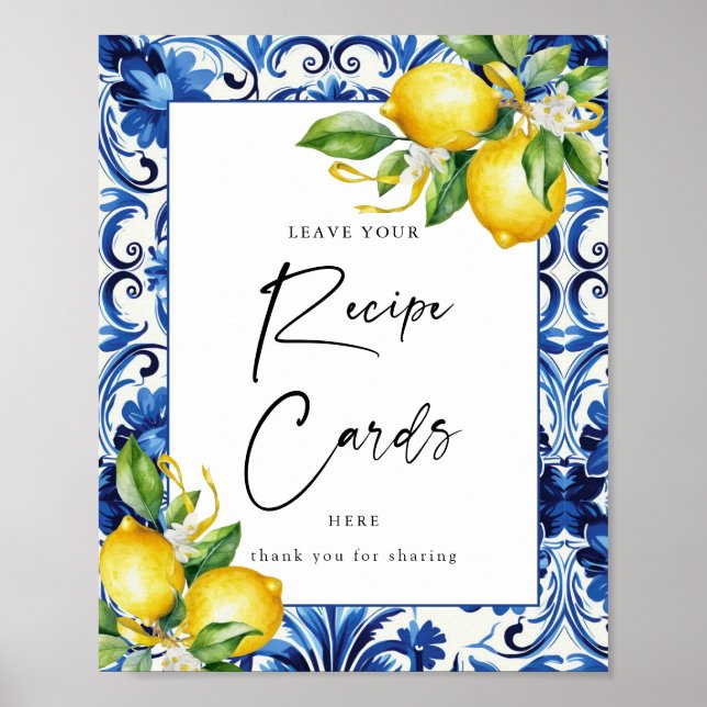 Mediterrane LemonaBridal Dusche Rezeptkarte Zeiche Poster (Vorne)
