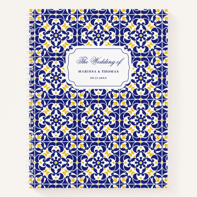 Mediterrane Tiles Blue & Yellow Wedding Planner Notizbuch (Vorderseite)