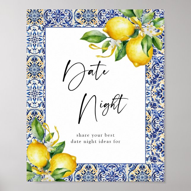 Mediterrane Zitronen Bridal Dusche Datum Nacht Zei Poster (Vorne)