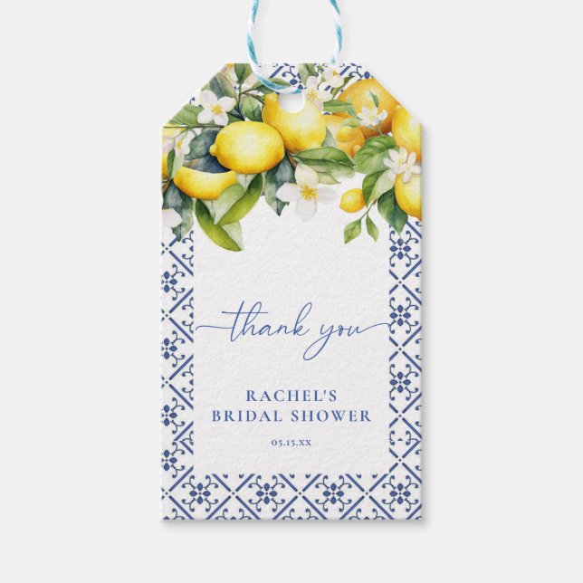 Mediterrane Zitronen Hauptpresse Bridal Gefallen T Geschenkanhänger (Vorderseite)