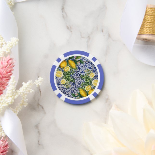 Mediterrane Zitronen Sommer Portugiesische Fliesen Pokerchips (Hochzeit)