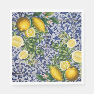 Mediterrane Zitronen Sommer Portugiesische Fliesen Serviette