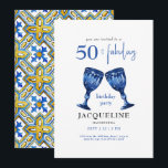 Mediterranean 50 & Fabulous Birthday Party Einladung<br><div class="desc">Mediterranblau 50 & fabelhafte Geburtstagsparty Einladung. Modern.</div>