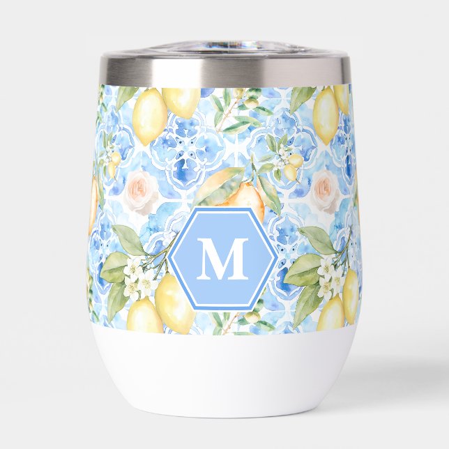 Mediterranean Blue Tile Limoncello Monogram Name (Avant)