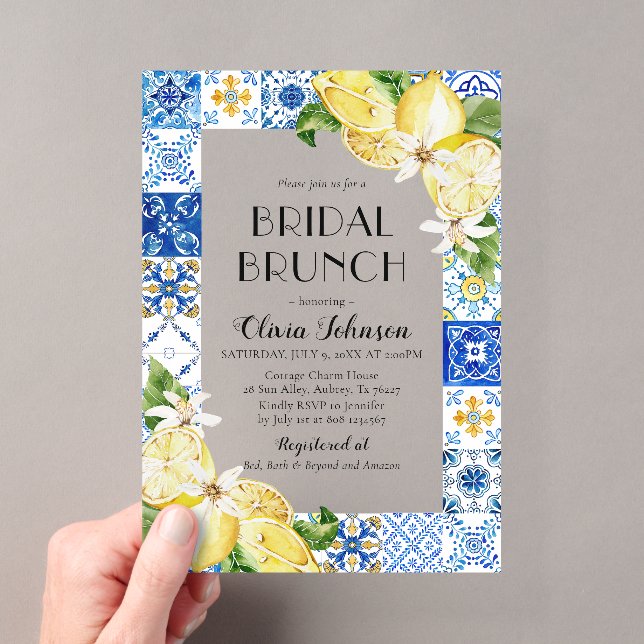 Mediterranean Blue Tiles Lemons Bridal Bunch Acryleinladungen (Insitu (Handheld))