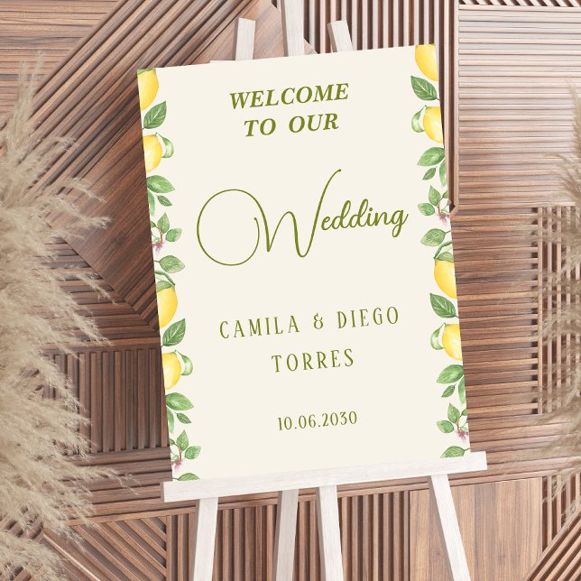 Mediterranean Botanical Lemon Olive Wedding Sign Poster (Von Creator hochgeladen)
