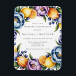 Mediterranean Citrus Bouquet Wedding Magnet<br><div class="desc">Fügen Sie Ihrem Hochzeitsquartier eine frische, romantische Touch mit diesem lebendigen, floralen Design aus Aquarell hinzu. Dieses elegante Bouquet mit handbemalten Zitronen, Orangen, Heidelbeeren und blühenden Blume in lila, rosa und blauen Farbtönen eignet sich ideal für Hochzeiten im Frühjahr oder im Sommer. Ideal für Einladungen, Dankeschön-Karten, Signage, oder maßgeschneiderte Hochzeitsgeschenke....</div>