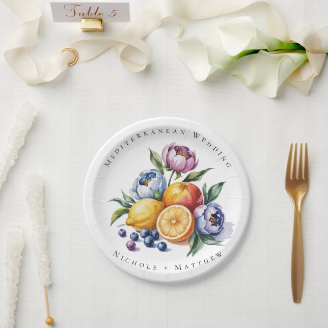 Mediterranean Citrus Bouquet Wedding Pappteller (Hochzeit)