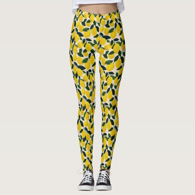 Mediterranean Citrus Fruit Lemons Pattern Summer  Leggings (Vorderseite)