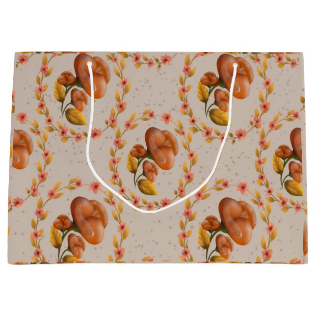 Mediterranean floral wreath pattern warm orange fl große geschenktüte (Vorderseite)