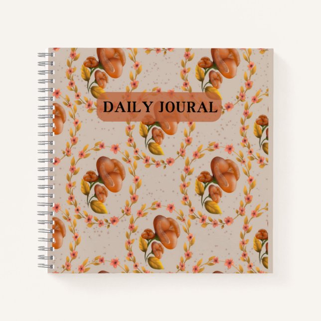 Mediterranean floral wreath pattern warm orange fl notizbuch (Vorderseite)