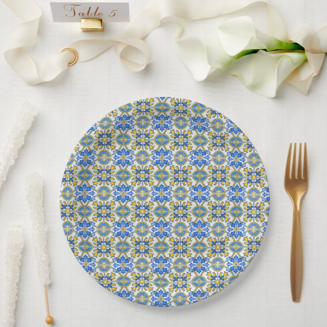Mediterranean Italy Blue Tiles Bridal Shower  Pappteller (Hochzeit)