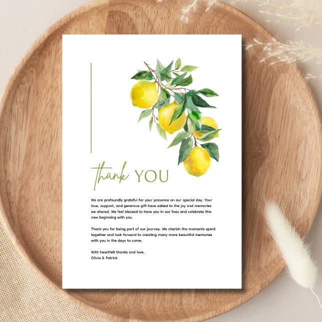 Mediterranean Italy Greece Lemon Vibrant Wedding Dankeskarte (Von Creator hochgeladen)