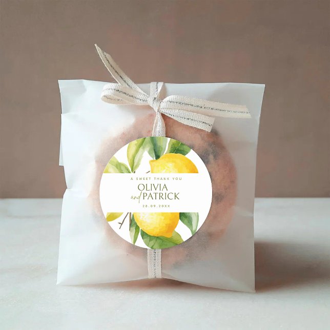 Mediterranean Italy Greece Lemon Vibrant Wedding Runder Aufkleber (Von Creator hochgeladen)