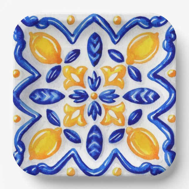 Mediterranean Lemon Blossom Ceramic Hand Painted  Pappteller (Vorderseite)