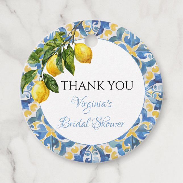 Mediterranean Lemon Brautparty Vielen Dank Geschenkanhänger (Vorderseite)