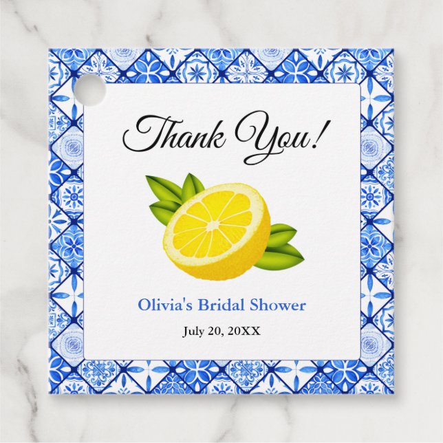 Mediterranean Lemon Danke Brautparty Geschenkanhänger (Vorderseite)