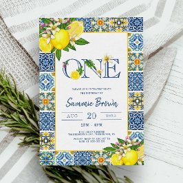 Mediterranean Lemon Foto Girl 1. Geburtstag Party Einladung