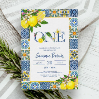 Mediterranean Lemon Foto Girl 1. Geburtstag Party Einladung