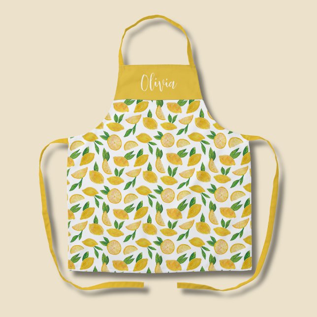 Mediterranean Lemon pattern Schürze (Personlized kitchen apron in citrus lemon pattern)