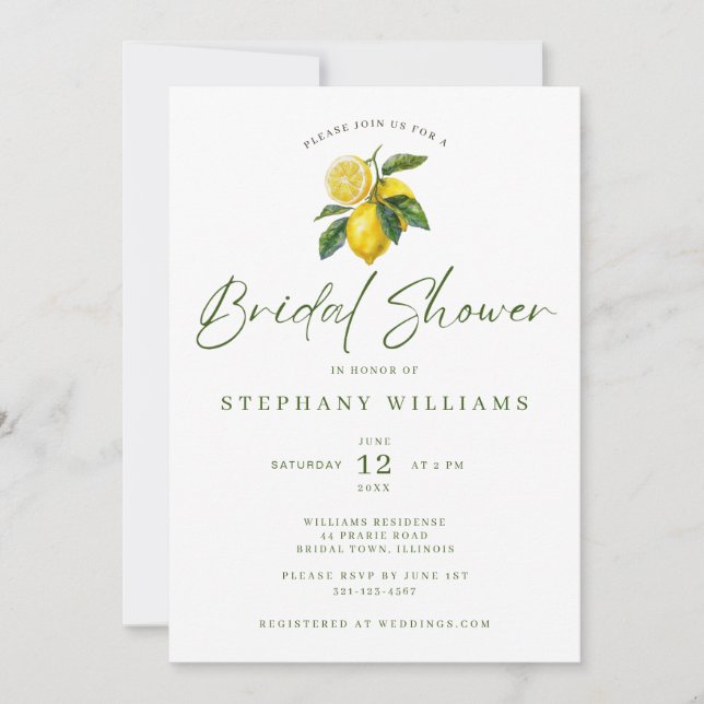 Mediterranean Lemon Theme Bridal Invitation Einladung (Vorderseite)