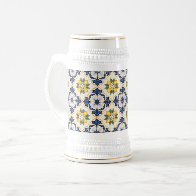 Mediterranean Lemon Tile Italian Talavera Bierglas (Vorderseite Links)