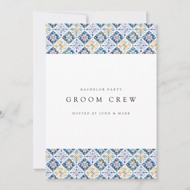 Mediterranean Lemon Tiles Bachelor Party Card Einladung (Vorderseite)