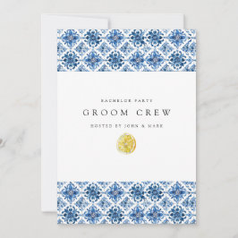 Mediterranean Lemon Tiles Bachelor Party Card Einladung