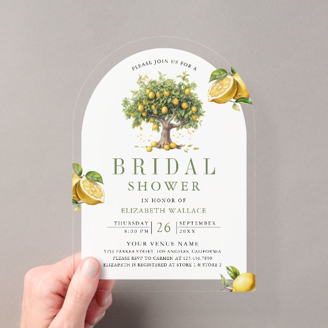 Mediterranean Lemon Tree Arch Bridal Shower Acryleinladungen (Insitu (Handheld))